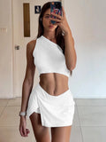 Back To School Amfeov hoco dresses Backless Sexy Women Dress Set Summer Crop Top Ladies High Waist Mini Skirt Beach Party Holiday 2 piece Sets Women Outfits