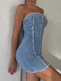 Back To School Amfeov hoco dresses Denim Bodycon Dress Summer Femme Slim High Wasit Dresses Ladies Fashion Sleeveless Casual Sexy Street Y2k Dress For Women