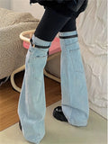 Back To School Amfeov Fashion Women’s Palazzo Trousers Wide Jeans Ladies Streetwear Loose Denim Pants Women 2024 Summer New Low Rise Jeans