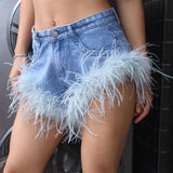 Back To School Amfeov Feather Tassel Jean Shorts Women Clothing Summer Sexy Slim Shorts Femme Street Fashion Beach Hot Girl Bottoms 2024 New