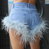 Back To School Amfeov Feather Tassel Jean Shorts Women Clothing Summer Sexy Slim Shorts Femme Street Fashion Beach Hot Girl Bottoms 2024 New