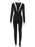 Back To School Amfeov Mesh Stitching Jumpsuit Women Long Sleeve Bodycon One Piece See Through Monos Mujer Elegante Club Sexy Women’s Playsuit