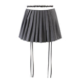 Back To School Amfeov hoco dresses New Y2k Mini Skirts 90s Cute Streetwear Casual Grey Pleated Skirts With Belt Hot Zipped A-Line Women Short Skirt Summer