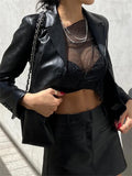 Back To School Amfeov Sheer Mesh Crop Top Tee Summer See-Through Streetwear One-Shoulder Tops For Women Slim Cropped Mesh Lace Black T-Shirt