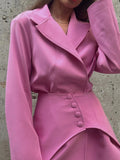 Back To School Amfeov hoco dresses Slim Long Blazer Suits For Women Fashion Pink High Waist Skirts Female Turn Collar Blazer 2 Piece Sets Womens Outfits New