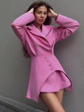 Back To School Amfeov hoco dresses Slim Long Blazer Suits For Women Fashion Pink High Waist Skirts Female Turn Collar Blazer 2 Piece Sets Womens Outfits New