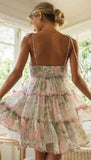 Amfeov hoco dresses Summer Spaghetti Floral Boho Tiered Mini Dress