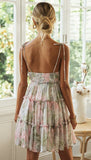 Amfeov hoco dresses Summer Spaghetti Floral Boho Tiered Mini Dress