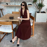 Back To School Amfeov Summer New Pleated Skirt Suit For Women Slim Sleeveless Short Vest Top Solid Long Skirt High Waist Fashion Two Pieces Set