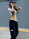 Back To School Amfeov Harajuku Vintage Cargo Pants Women Low Waist Casual Wide Legs Long Pants Femme Hippie Straight Y2k Pants Trousers 2024