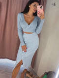 Back To School Amfeov Summer New Two Piece Set Women Outfits Casual White Crop Top And Midi Skirt Sets Wrap Bodycon Long Dress Knit Dresses Set