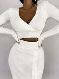 Back To School Amfeov Summer New Two Piece Set Women Outfits Casual White Crop Top And Midi Skirt Sets Wrap Bodycon Long Dress Knit Dresses Set