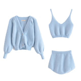 Back To School Amfeov hoco dresses Women Two Piece Sets Outfits White Plush Mohair Drill Button Cardigan Coats With Bra Tops And Mini Shorts Matching Sets