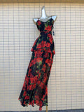 Amfeov Red Rose Floral V-Neck Long Dress