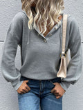 christmas outfit Amfeov Hooded Long Sleeves Buttoned Drawstring Split-Joint V-Neck Sweater Tops