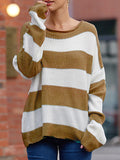 christmas outfit Amfeov Long Sleeves Loose Contrast Color Striped Round-Neck Pullovers Sweater Tops