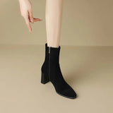 Amfeov Thick Heel Women Short Boots Fashion Slimming Ankle Booties classic Style Autumn Winter Female Pointed Toe Women Boots