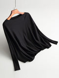 christmas outfit Amfeov Batwing Sleeves High-Low Solid Color Boat Neck Knitwear Pullovers Sweater