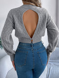 christmas outfit Amfeov Long Sleeves Loose Backless Buttoned Hollow Solid Color Split-Joint Round-Neck Pullovers Sweater Tops