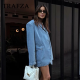 cold weather outfits Amfeov 2024 Spring Summer Casual Women Denim Blazers Fashion Vintage Solid Shrug Loose Single Breasted Chic Ladies Blazers