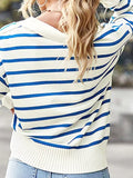 christmas outfit Amfeov Long Sleeves Loose Split-Joint Striped Lapel Sweater Tops