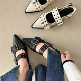 Amfeov Slingback Shoes Gothic Chunky Heels Women's Pumps Rivet Street Style Medium Heel Punk Vintage Casual Sandals Spring Summer 2024