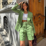 cold weather outfits Amfeov 2024 Spring Summer Office Lady Solid Suits Fashion Streetwear Pockets Shrug Double Breasted Blazers+Zipper Sashes Shorts