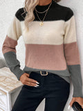 christmas outfit Amfeov Long Sleeves Contrast Color Round-Neck Pullovers Sweater Tops