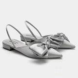 Amfeov 2024 Fashion Shoes Female One Pedal Women's Pumps Summer Pointed Toe Bow Tie Sexy Dress Party Shoes Ladies Shallow Chunky Heels