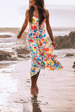 Amfeov Floral Printed Summer Backless Mid Calf Dress With Pocket