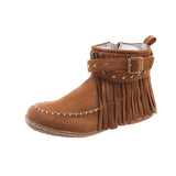 Amfeov Vintage Women Boots Suede Ankle Boots Fringe Women Shoes Winter Boots Women Side Zipper Casual Shoes Round Toe Ladies Snow Boot