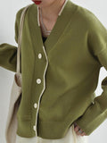 christmas outfit Amfeov Casual Loose Long Sleeves Buttoned Contrast Color V-Neck Cardigan Tops