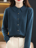 christmas outfit Amfeov Casual Loose Long Sleeves Buttoned Solid Color Lapel Collar Cardigan Tops