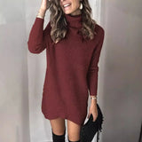 christmas outfit Amfeov Solid Color Turtleneck Two-lapel Knitted Pullover Dress, Women's New Autumn Fashion Casual Hollow-out Loose Sweater Dress Y2k