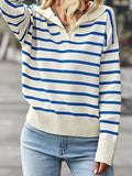 christmas outfit Amfeov Long Sleeves Loose Split-Joint Striped Lapel Sweater Tops