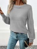 christmas outfit Amfeov Long Sleeves Loose Solid Color Split-Joint Round-Neck Pullovers Sweater Tops