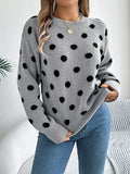 christmas outfit Amfeov Long Sleeves Loose Contrast Color Polka-Dot Round-Neck Pullovers Sweater Tops