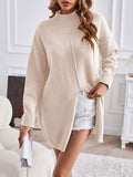 christmas outfit Amfeov Long Sleeves Loose Solid Color Split-Front Velvet Mock Neck Pullovers Sweater Tops