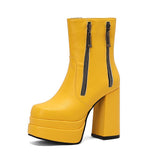 cold weather outfits Amfeov Fashion Women Ankle Boots Toe Chunky Heels 12cm Platform 5cm 49 50 Sexy Party Booties