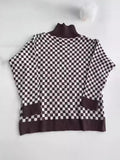 christmas outfit Amfeov Long Sleeves Loose Contrast Color Plaid High Neck Pullovers Sweater Tops