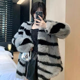 cold weather outfits Amfeov French Fashion Spotted Horsehide Faux Fox Fur Wave Loose-Fit Cropped Jacket For Women Cropped Jacket Style Real Leather Coat