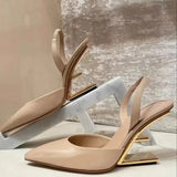 Amfeov Summer Strange Heels Ladies Shoes Solid Color Design Women's Shoes with Rear Trip Straps Pointed Toe Fashion Zapatos Para Mujere