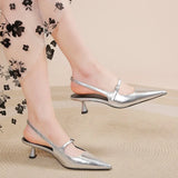 Amfeov Shoes for Women 2024 New Pointed Toe Women's Slingback Sandals Simple and Elegant Dress Shoes High Quality Silver Heels Women