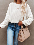 christmas outfit Amfeov Long Sleeves Loose Hollow Solid Color Round-Neck Knitwear Pullovers Sweater Tops