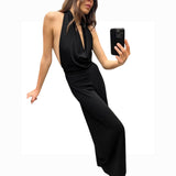 cold weather outfits Amfeov Women's Versatile Jumpsuit with Hanging Neck Collar Crepe Fabric Backless Sexy Commuting Temperament New