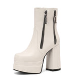 cold weather outfits Amfeov Fashion Women Ankle Boots Toe Chunky Heels 12cm Platform 5cm 49 50 Sexy Party Booties