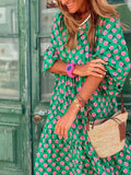 Amfeov Hot Green Printed Vacation Loose Maxi Dresses