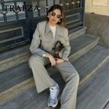 cold weather outfits Amfeov 2024 Spring Summer Casual Women Solid Suits Fashion Streetwear Pockets Turn-down Collar Short Jackets+Chic Wide leg pants