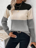 christmas outfit Amfeov Long Sleeves Contrast Color Round-Neck Pullovers Sweater Tops