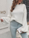 christmas outfit Amfeov Long Sleeves Loose Hollow Solid Color Split-Joint Round-Neck Sweater